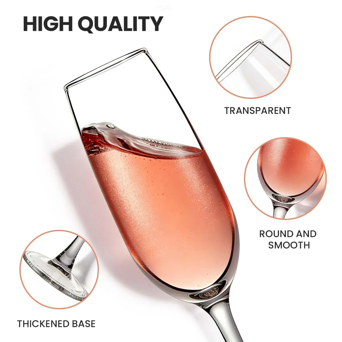Sektgläser 6er Set, 200 ml Champagnergläser aus bleifreiem Glas, elegante Sektflöten und Prosecco Gläser, spülmaschinengeeignet für Hochzeit, Party, Geburtstag und Jubiläum