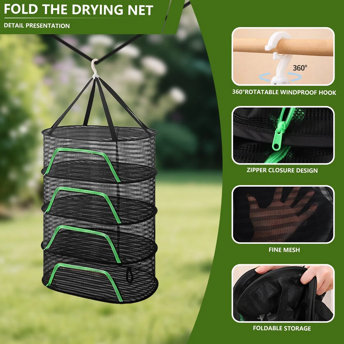 dellyy Frockennetz Kräuter 4-Lagiges, Kräutertrockner Hängend, Klappbar Trocknen Netz, Aufhängen Trockennetze Zum, Klappbar Trocknungsnetz, Aufhängen Trockengestell, Drying Net Blumen, Früchte (BK)