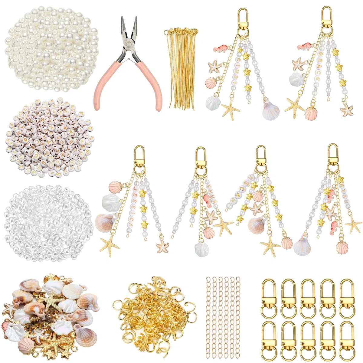 Leseogye 776 Stk Bastelset für Muschel-Schlüsselanhänger, Metall-Schlüsselanhänger Selber Machen, Praktisches Anhänger Basteln Für Alle Altersgruppen, Keychain DIY Zubehör Für Gestaltung (Gold)