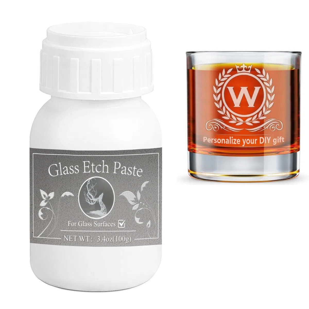 Ätzpaste für Glas, 100 g Glas Ätzpaste DIY-Kunsthandwerksbedarf, um atemberaubende Designs auf Glasoberflächen zu erstellen (weiße Glass Etching Paste)