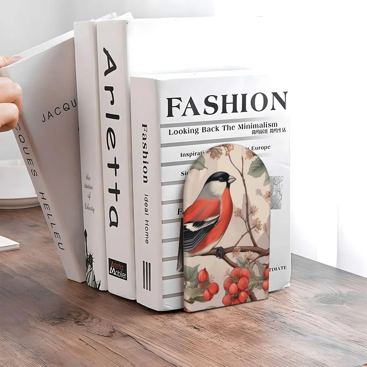 Mexpekil Buchstützen, Vögel, Gimpel, Rowan, Zweige, Holz, Buchstützen für Regale, rutschfeste Buchstützen, 2 Stück, robuster Buchstopper, Halter für Büro, Bibliothek, Schule, Kinderzimmer
