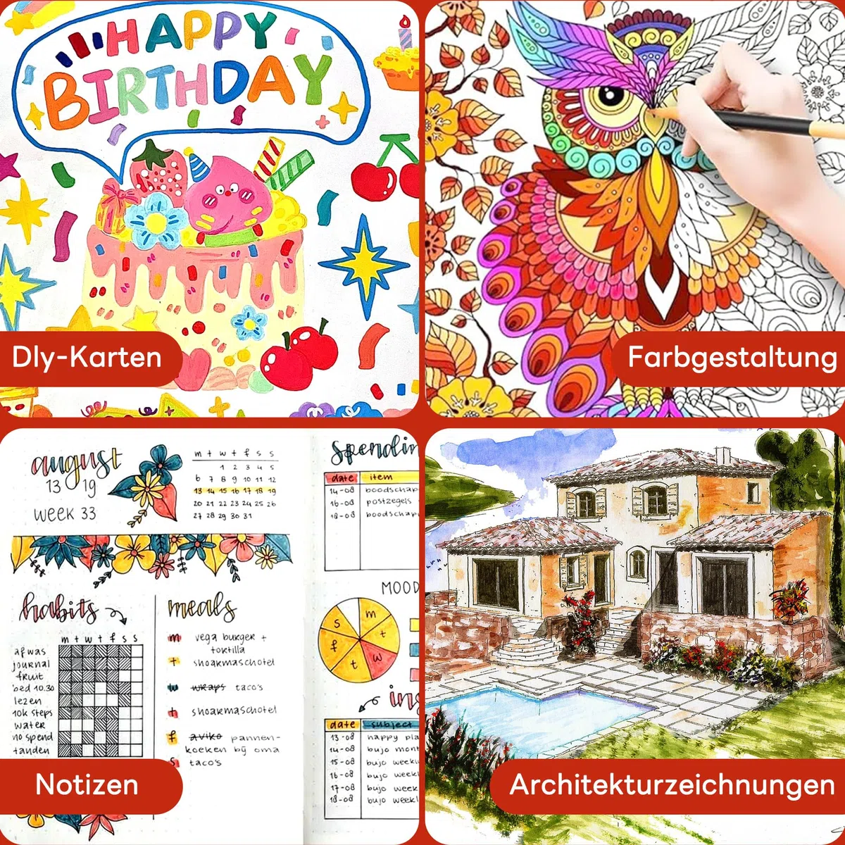 Kebuye Filzstifte Set - 100 Farben Dual Brush Marker Pens Feine Spitze & Pinselspitze für Erwachsene und Kinder–Zum Ausmalen Zeichnen DIY-Projekte Lettering