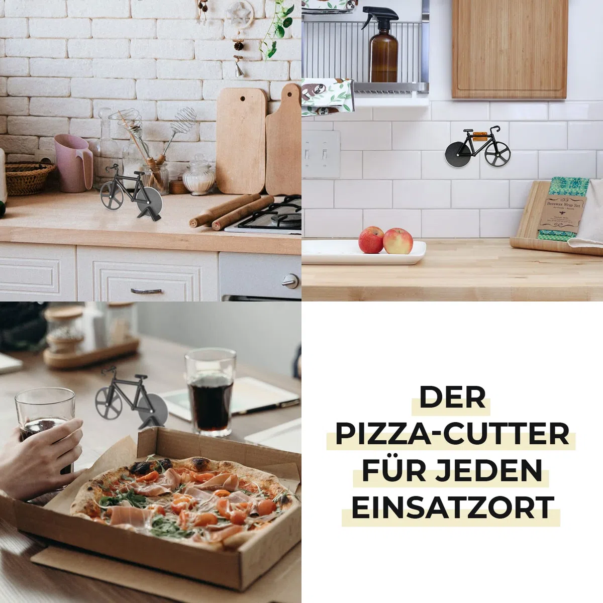 URBAN ZWEIRAD | Fahrrad Pizzaschneider inkl. magnetischer Wandhalterung | Antihaftbeschichtet & rostfrei | Familien Pizzaroller, Fahrrad Geschenkideen