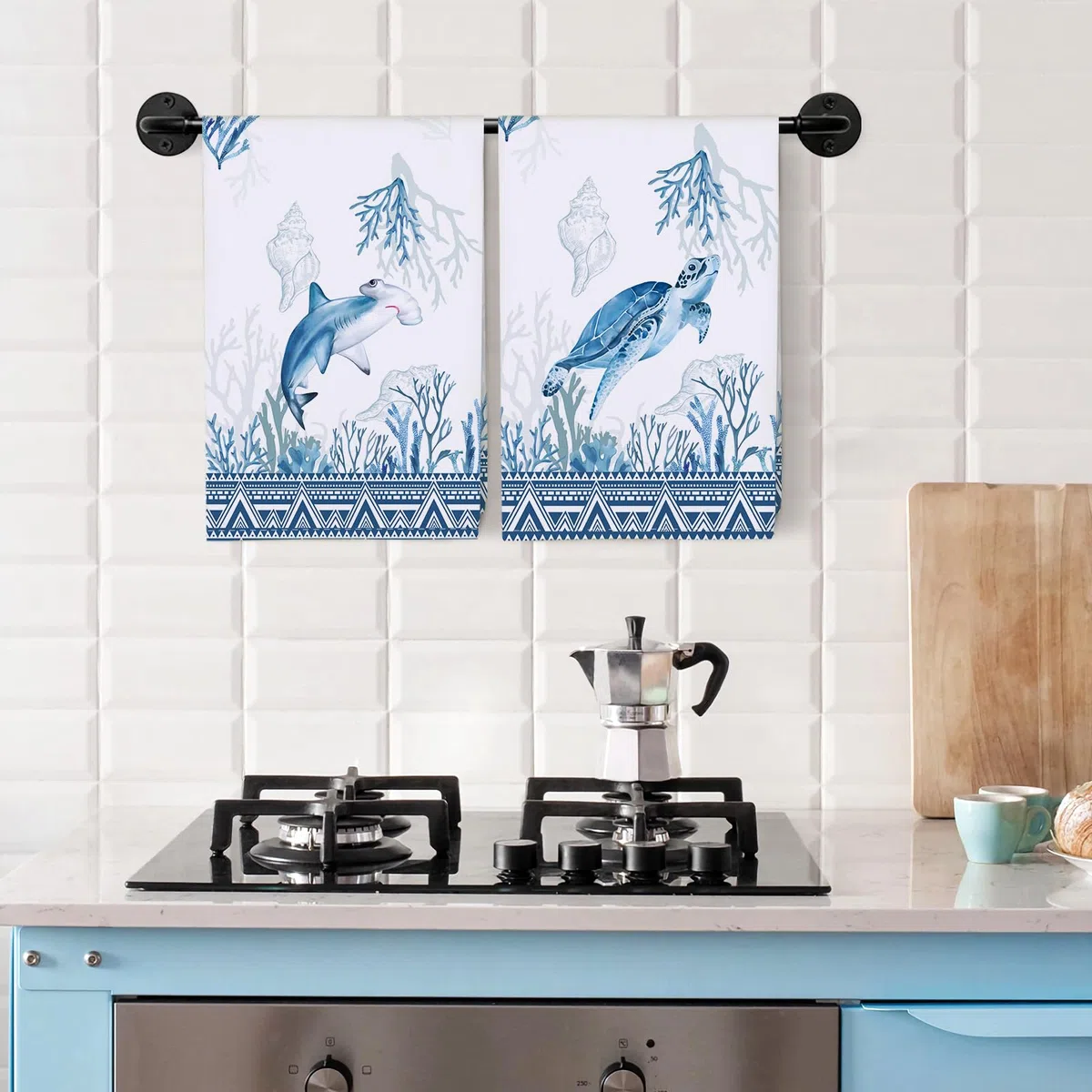 Küchentücher Baumwolle 4 Stück, Geschirrtücher 100% Baumwolle Ozean Tier Küchenhandtuch Set Multi-Purpose Hochwertige Küche Trockentuch Bar Handtücher 48 x 70CM