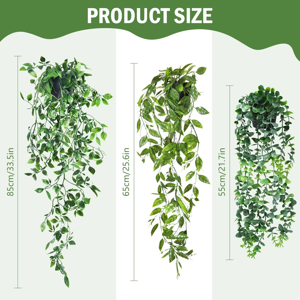 SHEPIN 3 Stück Hängepflanze Künstlich mit Topf,55-85 cm Kunstpflanze Hängend, Künstliche Hängepflanzen wie echt Artificial Plants Plastikpflanzen Deko für Indoor Outdoor Draußen Garten Deko