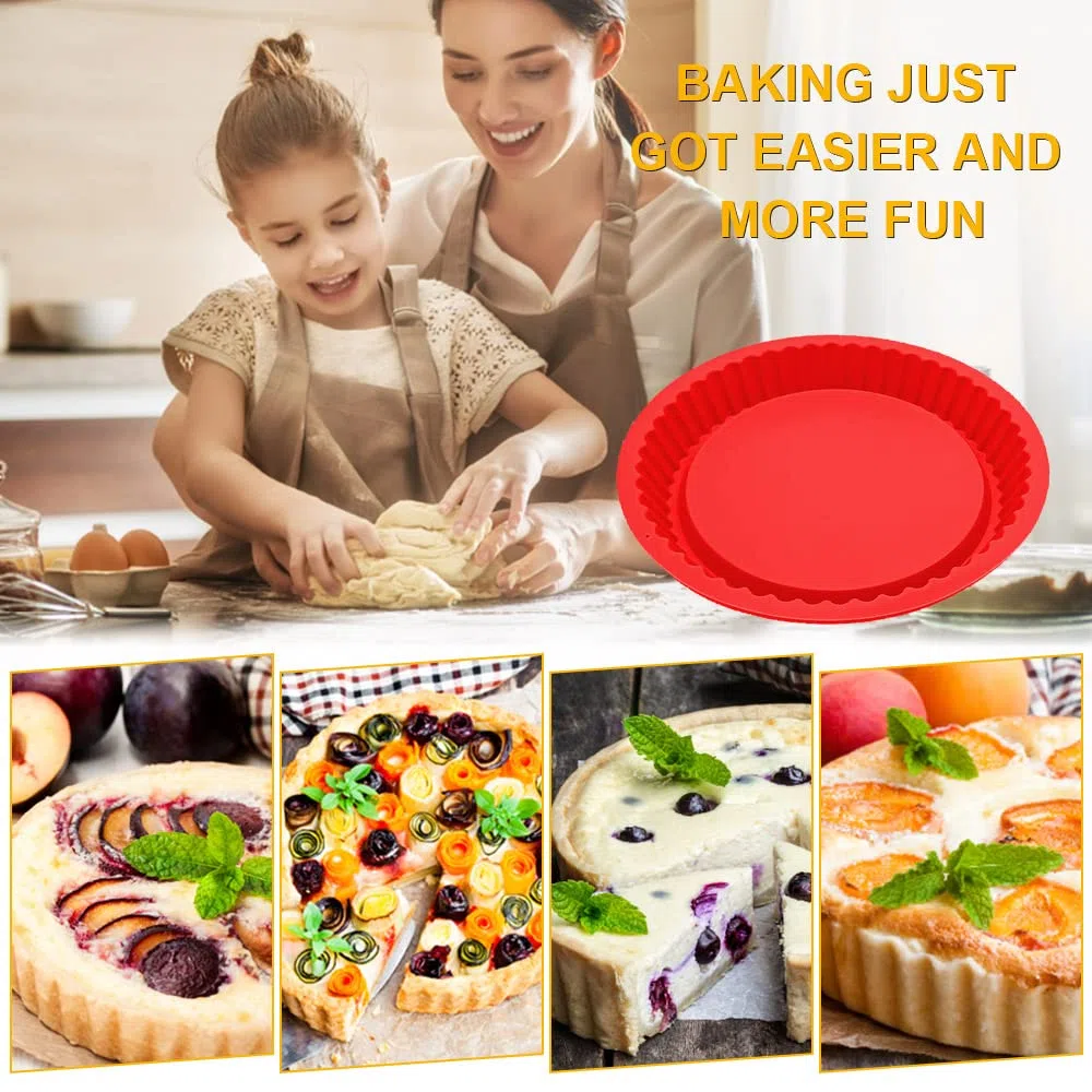 KBNIAN Silikon Backform Kuchen Silikonbackformen 26cm Silikon Schichtkuchen Backform mit Silikonpinsel für Quiche Pizza Tarte Kuchen