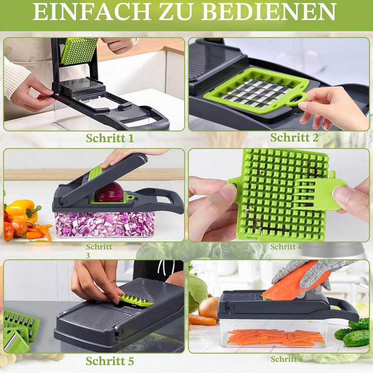 18-in-1 Gemüseschneider & Gemüsehobel, Multifunktionaler Vegetable Chopper mit 7 Klingen, Zwiebel Zerkleinerer Gemüsezerkleinerer Set mit Handschuh, Reinigungsbürste und Schäler
