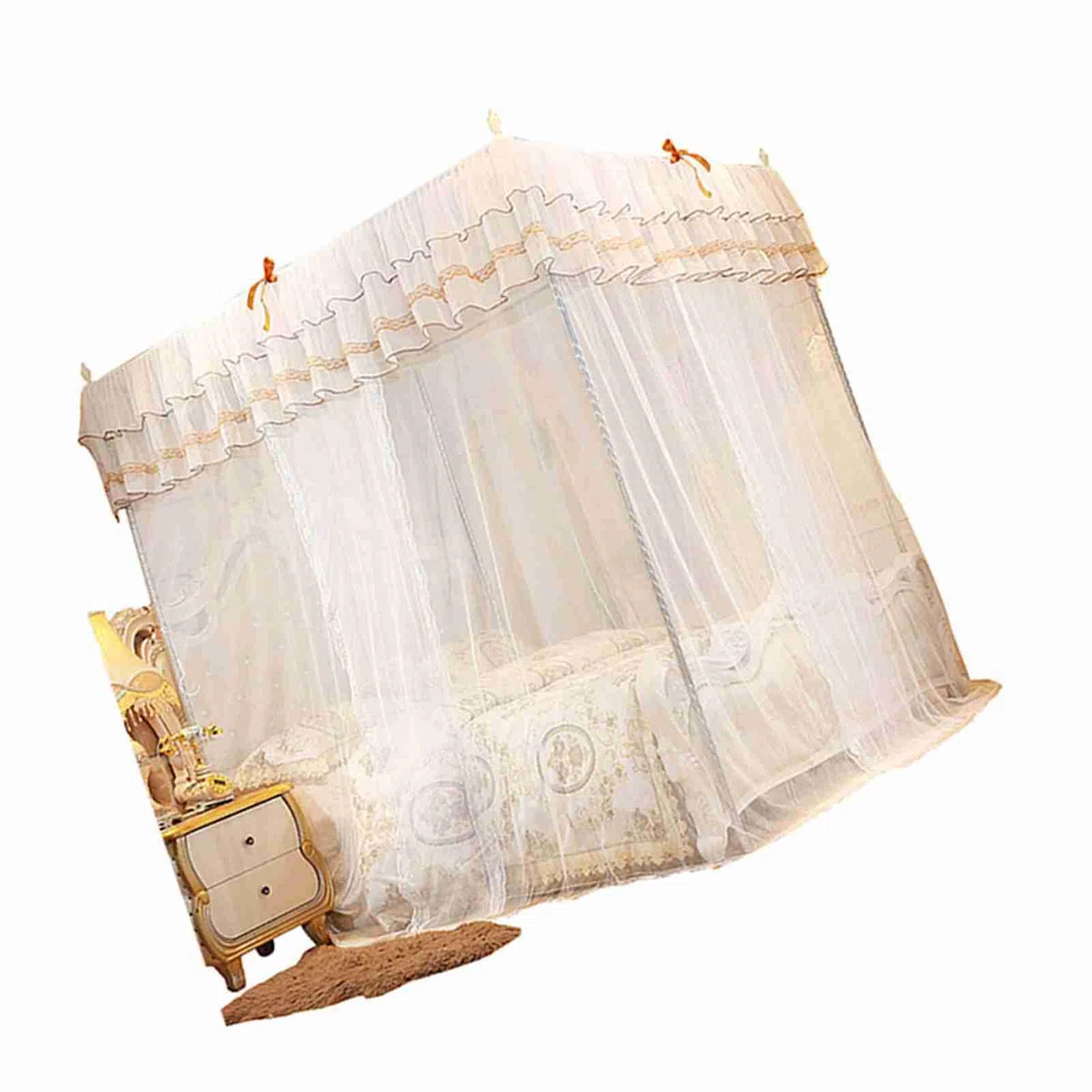Vier-Eck-Moskitonetz, Schönes Spitzendesign, Einfacher Zugang für Damen, Schlafzimmer-Dekoration, Robustes Polyester-Material (180 * 200 * 200)