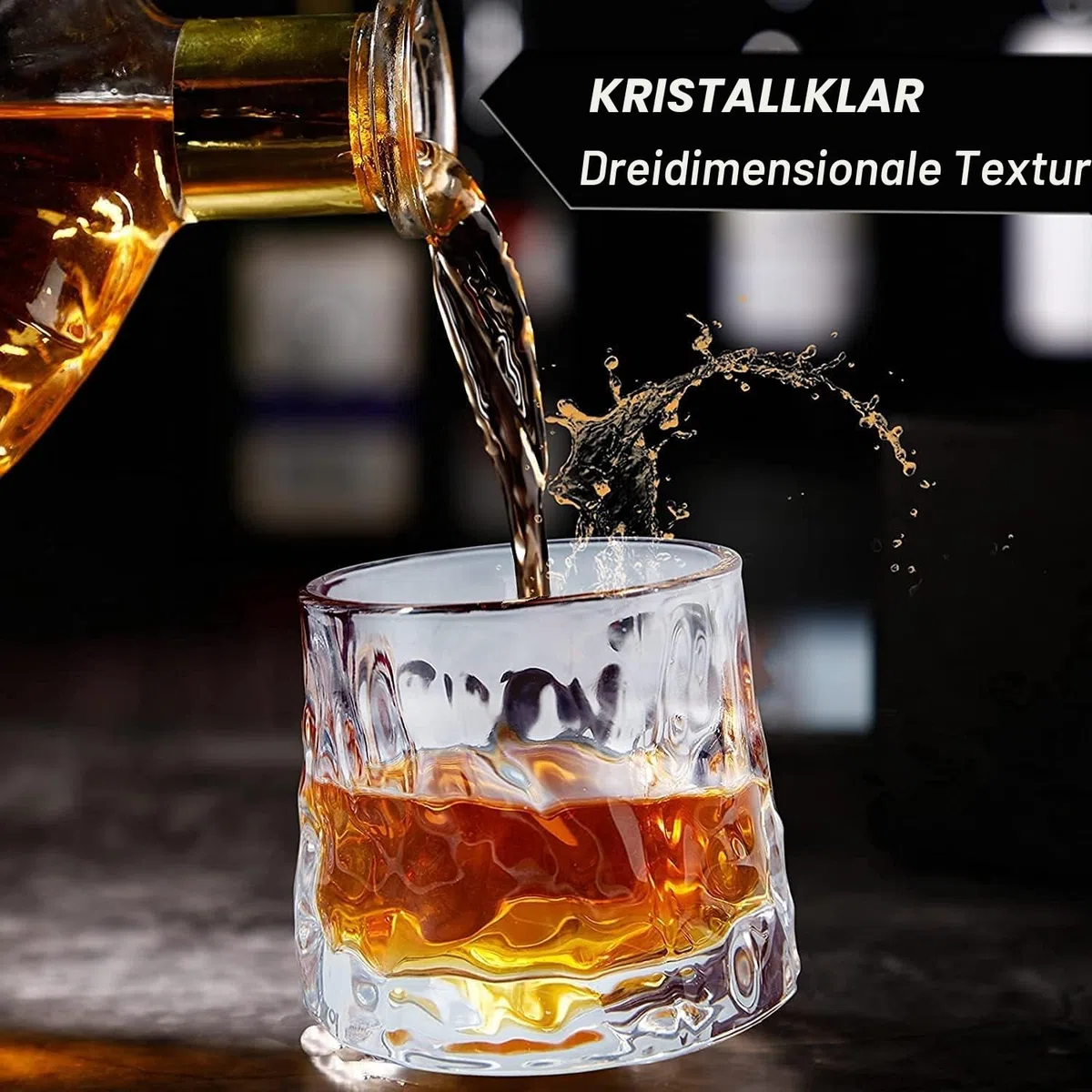 Whiskeygläser Drehbar zur Entspannung - Altmodisches Set mit 2 Bar-Stil-Glaswaren für Bourbon Scotch Rum (2er-Pack Hammer-Textur, 180ml (6oz))