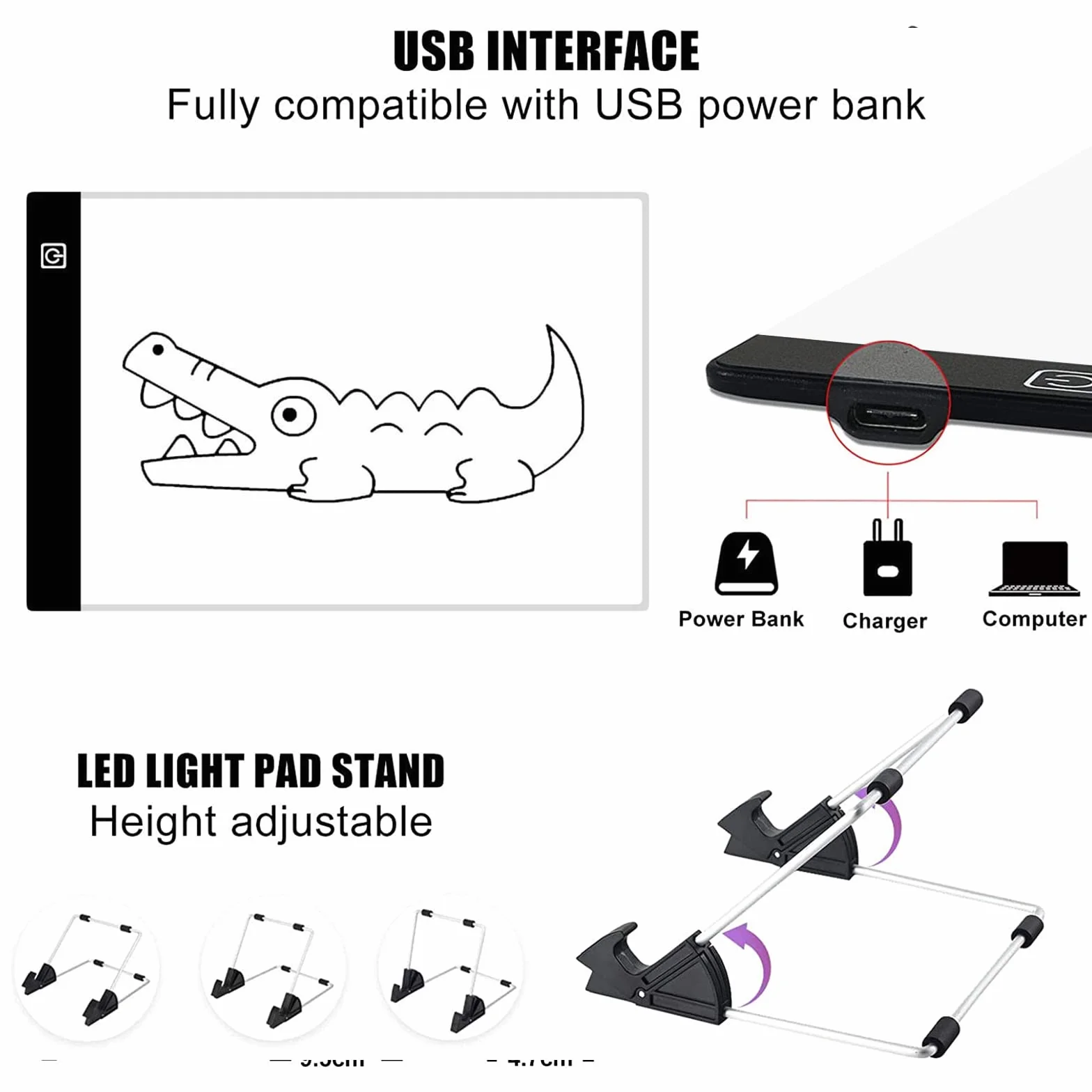 JOYBOY A4 Diamond Painting LED Licht,Einstellbare Helligkeit Diamant Painting Lichtplatten,mit USB Kabel Abnehmbaren Ständer,Ideal für 5D DIY Diamond Painting,Skizzieren,Designen