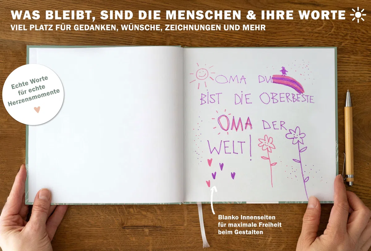 Eine der Guten Gästebuch für Hochzeit, Geburtstag, Ferienwohnung, Taufe, blanko Hochzeitsgästebuch Grün, 100 Seiten festes FSC Papier, klimaneutral, Premium Hardcover mit Fadenbindung, 21x21 cm