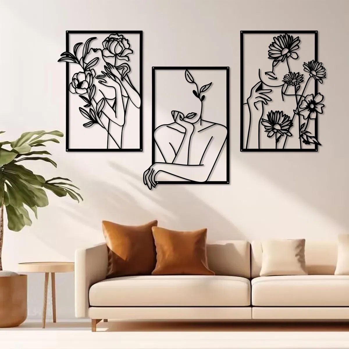 YiYa 3 Stück Wanddeko aus Metall Minimalistische Metall Wandkunst Wanddeko Schwarz Minimalistische Frau Wand Hängen Ästhetisch für Zuhause Wohnzimmer Küche