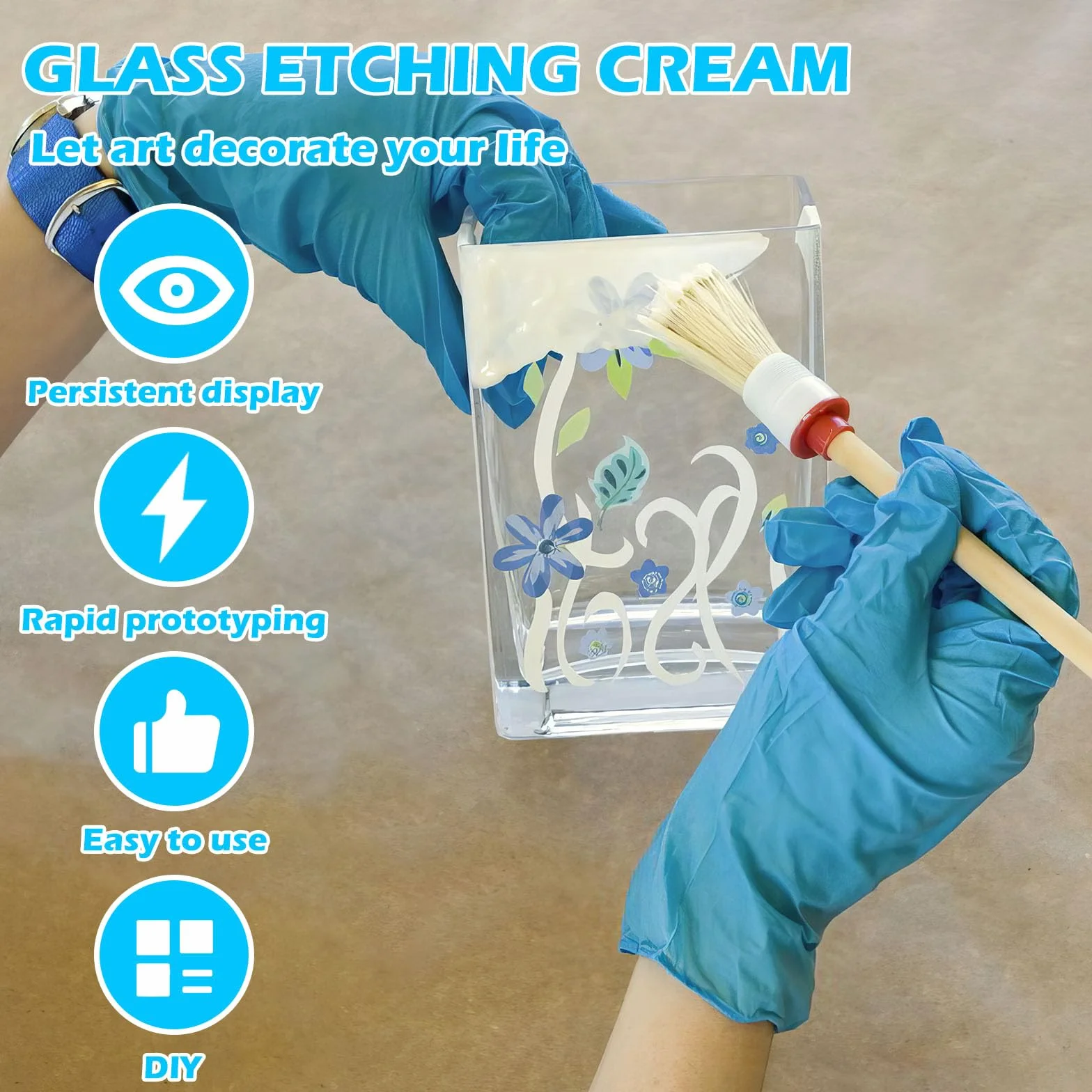100g Ätzpaste für Glas, Designs auf Glasoberflächen erstellen Glass Etching Paste 3,5 oz Nettogewicht, Glasätzung Paste für jedes Glas, Spiegel, Keramik, Porzellan