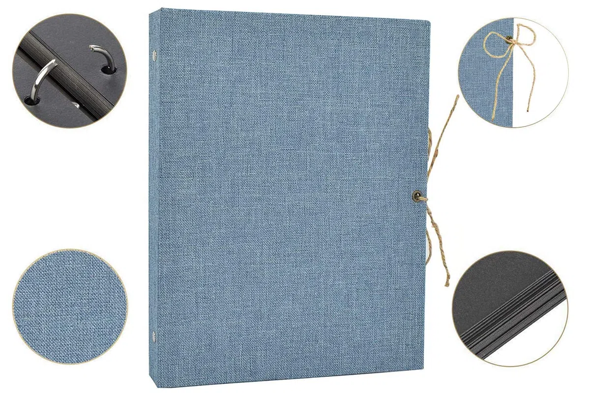 Fotoalbum zum Selbstgestalten 60 Schwarze Seiten, DIY Fotoalben Leinen Nachfüllbar Scrapbook Fotobuch Gästebuch, Geburtstag Jahrestag Geschenk für Frauen Männer (Blau)