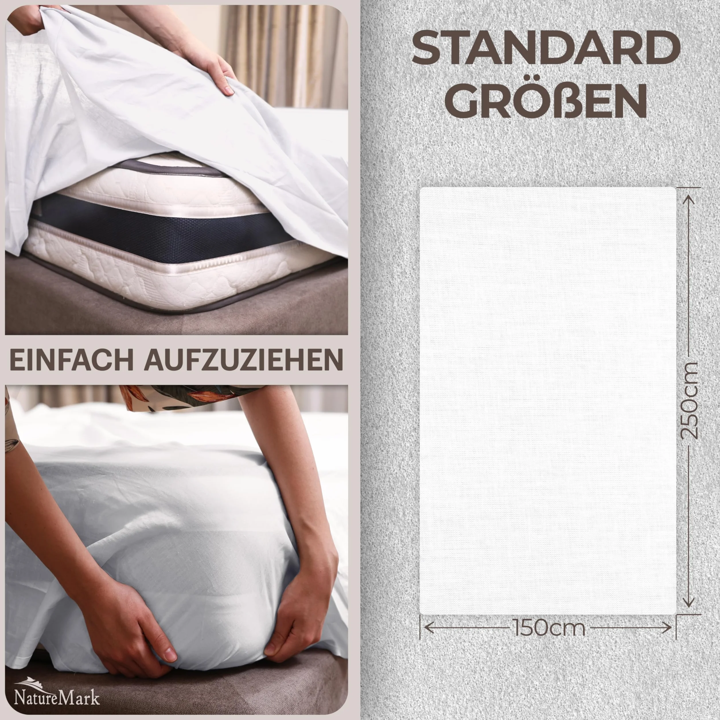 Green Mark Klassische Bettlaken – 2er Set Flache Laken aus 100 % Baumwolle, ohne Gummi, hautfreundlich, pflegeleicht, bei hohen Temperaturen waschbar - Weiß - 150 x 250 cm