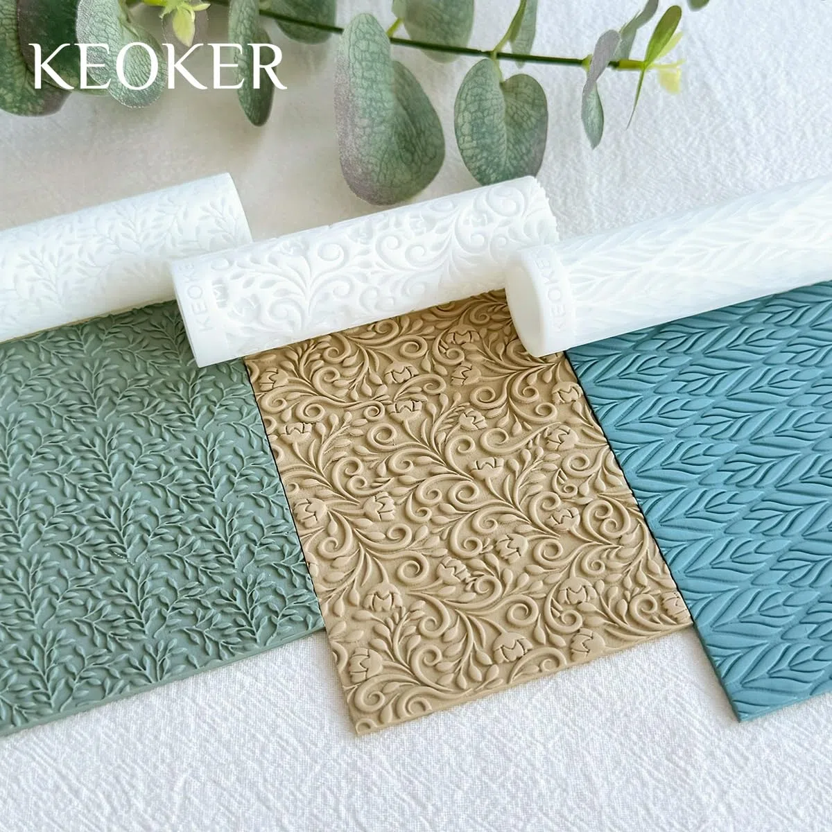 KEOKER Polymer-Ton-Texturroller, 3 Rollen zur Herstellung von Ohrringen, wie Texturblätter, ideal mit Tonschneidern (3 Blatt alle)