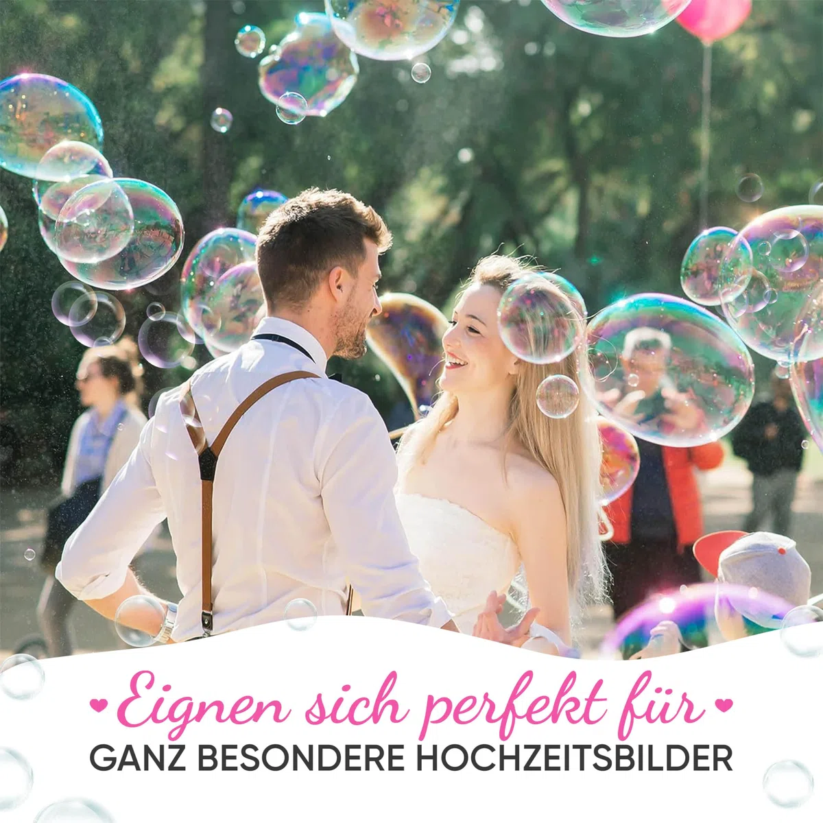 EinsSein Seifenblasen Hochzeit mit Aufkleber Herzgläschen Set rosa-weiss | Gastgeschenke für die goldene Hochzeit Taufe Geburtstag Valentinstag Verlobung Party| Hochzeitsseifenblasen mit Freudentränen