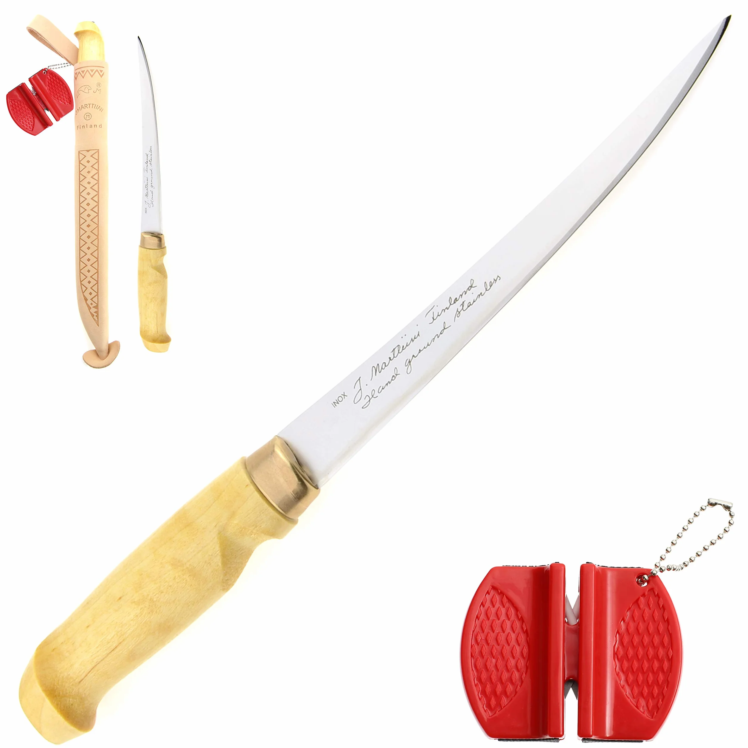 Marttiini Classic 31cm Filetiermesser, Klinge 19cm + RTX Messerschärfer/Filleting Knife & Sharpener Combo