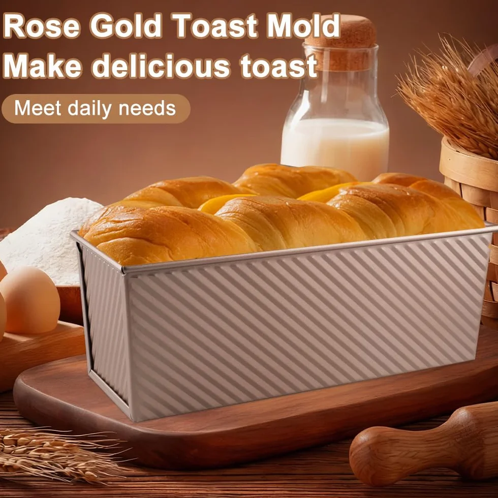 Toastbrot Backform Mit Deckel 1000g Teig Antihaft Kastenform Mit Deckel, Roségold Brotbackform Mit deckel Kohlenstoffstahl Toastbrot backform, zum Backen von Kuchen und Sandwiches im Backofen