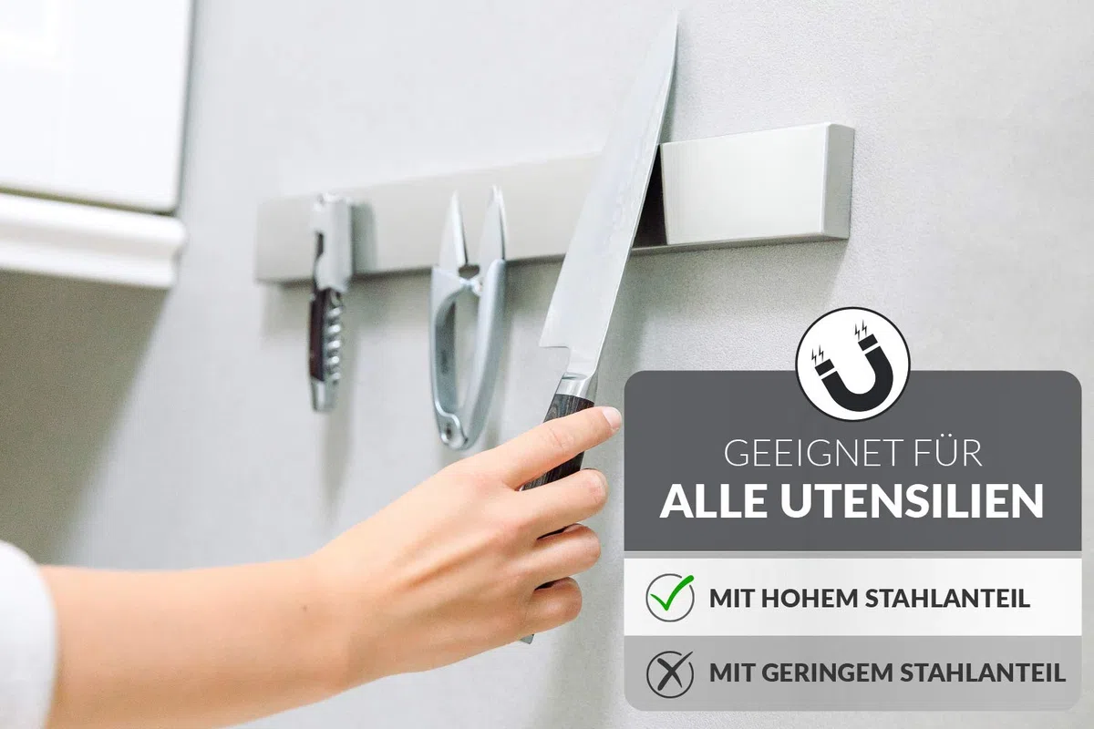 Chefarone Magnetleiste Messer - Für mehr Platz auf Ihrer Arbeitsfläche - 40 cm Messerleiste magnetisch - Extra starker Magnet Messerhalter aus Edelstahl - Silber