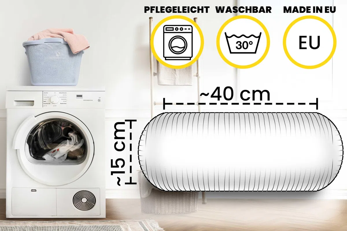 Amilian Nackenrolle mit Bezug 40x15 cm – Cord Kissen mit Füllung – Waschbar – Für Erwachsene & Kinder – Ideal für Nacken (Blattpoesie, 40 x 15 cm)