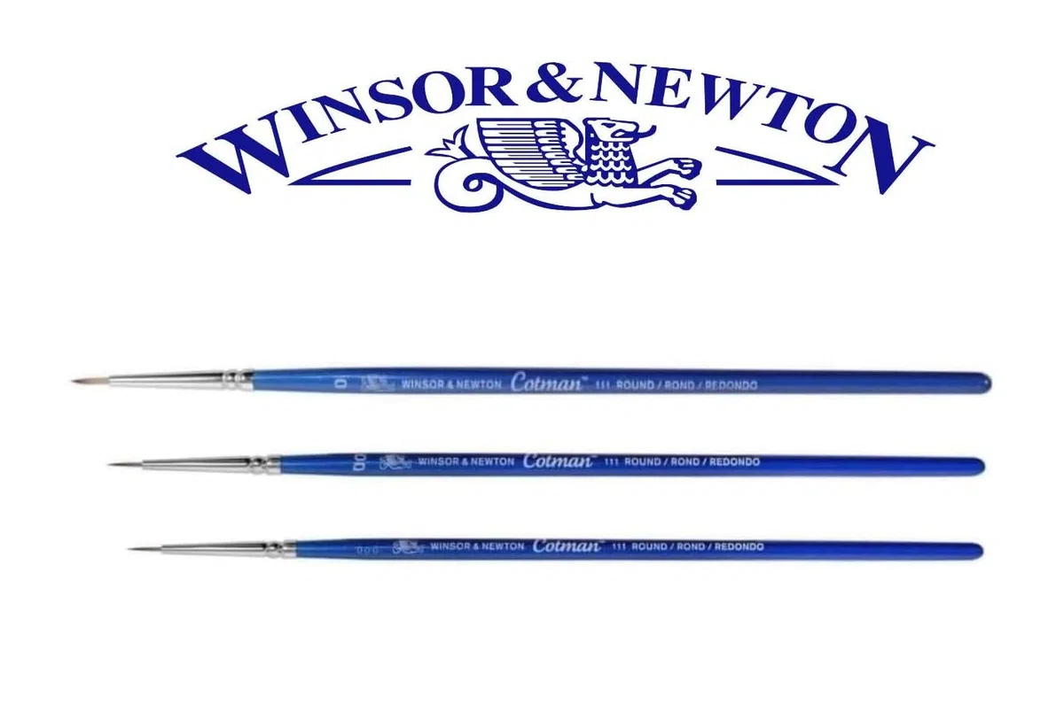 Winsor & Newton Aquarellpinsel mit kurzem Griff, Serie 111. NO. 000. 00 0 und 1 Karte