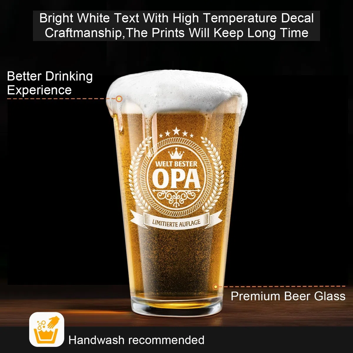 LIGHTEN LIFE Opa-Geschenke,Opa-Bierglas in Fassbox, Hochwertige Opa-Geburtstagsgeschenke-480 ml