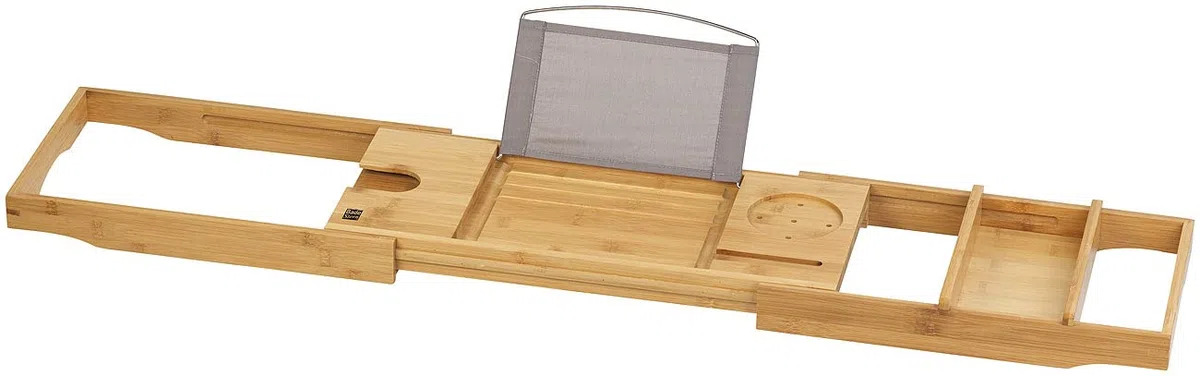 Badewanne Buchhalter: Verstellbare Badewannen-Ablage aus Bambusholz, 75-109 cm Breite (Badewannenhalter, Badewannentablett, Wein)