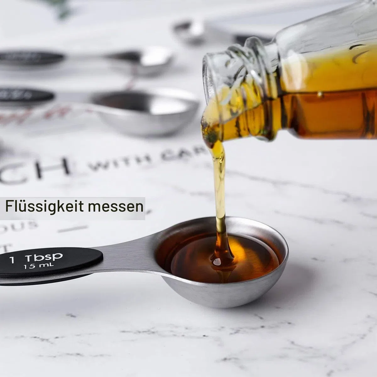 Magnetisches Messlöffel-Set aus Edelstahl, doppelseitiges Messlöffel-Set, ineinandergreifende Teelöffel, Esslöffel zum Abmessen von trockenen und flüssigen Zutaten, 8-teilig
