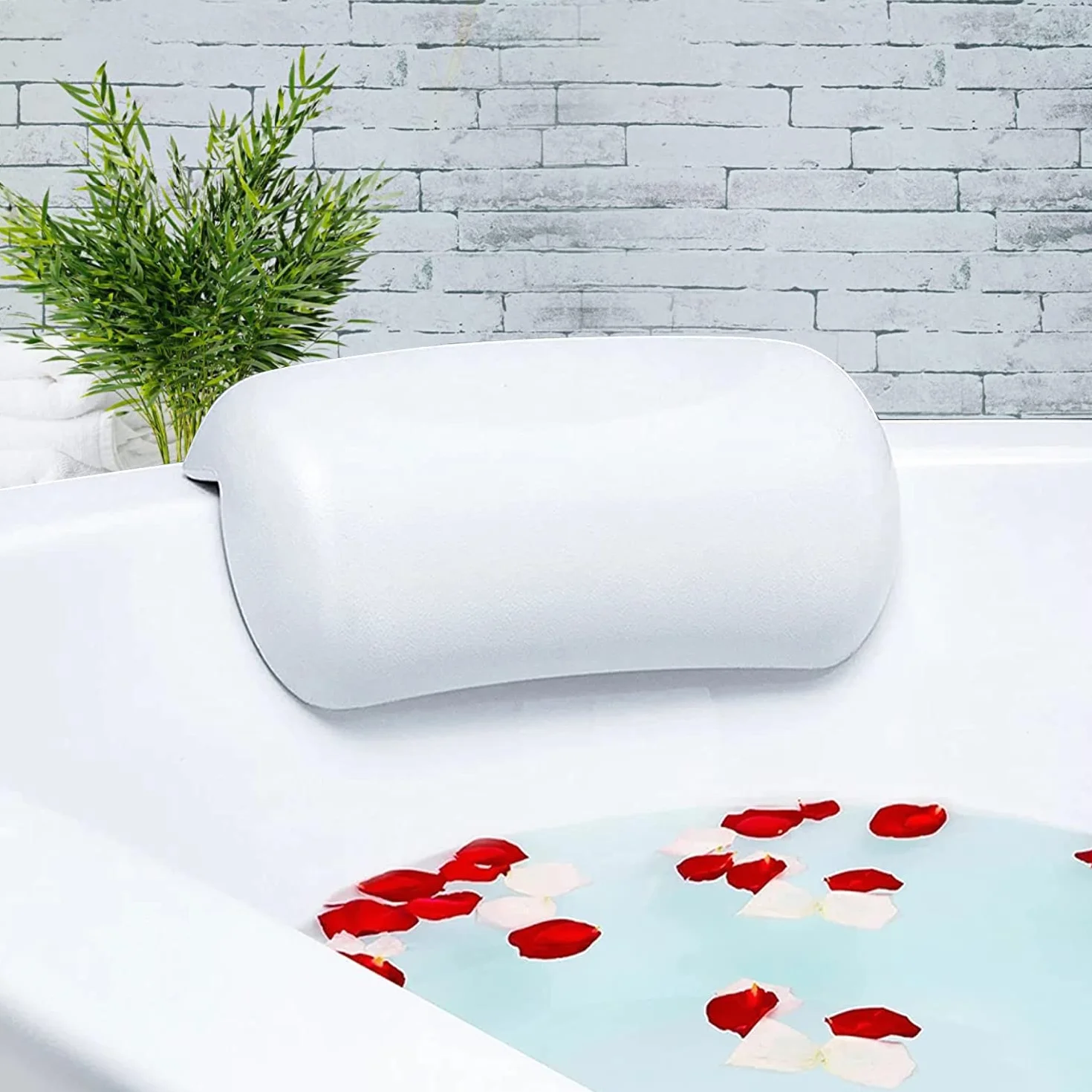 Lonkenn Badewannenkissen, Ergonomisches Badekissen, PU-Wannenkissen mit Saugnäpfen, wasserdichte Badewannen Kissen, Badewanne Nackenpolster, rutschfest, Bad Zubehör für Badewanne, Spa-Weiß