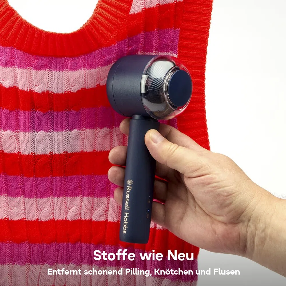 Russell Hobbs Fusselrasierer Elektrisch [USB-C Aufladung, Ansaugfunktion] Revive (Tragbarer, wiederaufladbarer Fusselentferner für Kleidung & Textilien, Magnetfach + Filter, Reinigungsbürste) 27660-56