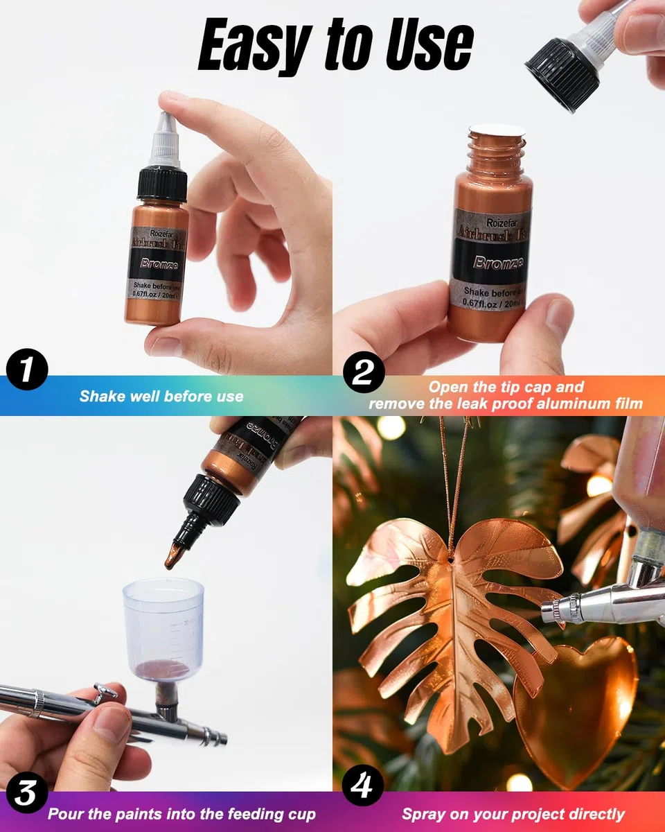Roizefar Airbrush Farben, Air brush Paint Set 18 Acrylfarben+2 Airbrush Verdünner Kombinat Airbrush-Set für DIY, Aquarell, Ölmalerei usw. Schnelltrocknend, undurchsichtig Neon Farbe 20 ml/Dose