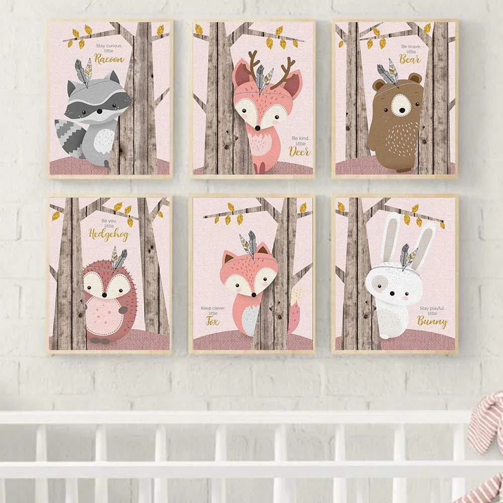 Alvinlite Cartoon Tier Malerei Niedliche Wandkunst Bild Wanddekoration für Wohnzimmer Schlafzimmer Kinderzimmer