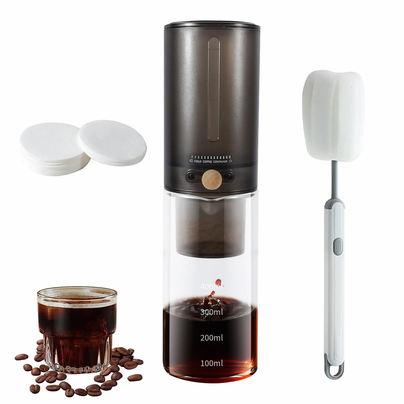 Cold Brew Kaffeemaschine, (4 Tassen/600ml) Kaffeemaschinen FüR Cold Brew Coffee, Kaffee Kaltgetränke Maschine, Tropfkaffeemaschinen, Einstellbare Tropfrate, Kommt Mit 100 Filterpapier.(Black)