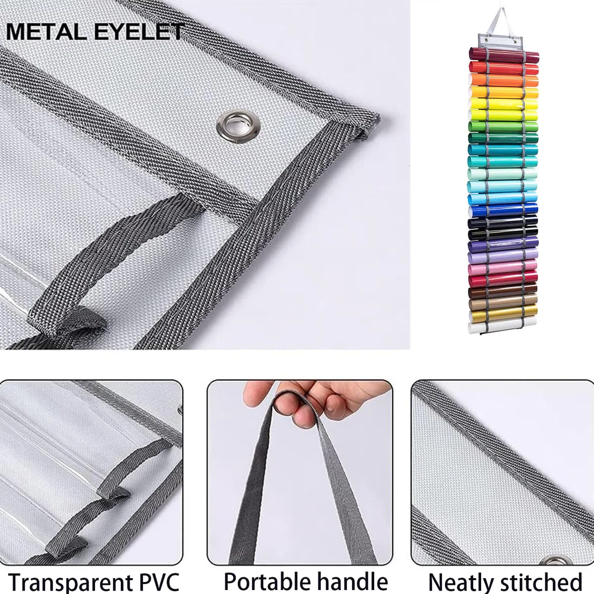 Vinyl Aufbewahrungshalter, Vinyl Rollenhalter, Geschenkpapier Aufbewahrung, Mit 24 Fächern Halter Wandhalterung Vinyl Aufbewahrung Für Bastelraum Hellgrau(Mit 1*gewebehaken, 2*metallhaken)