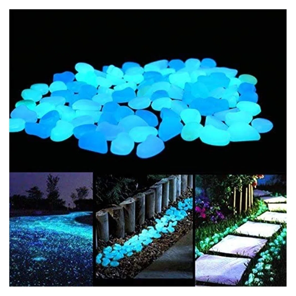 Leuchtende Steine Blaue Leuchtsteine, Künstliche Kieselsteine, Die In Den Dunklen, Im Innen-, Innen- Und Außenbereich Leuchtenden Dekorativen Solar-Leuchtsteinen Leuchten (Size : 200PCS)