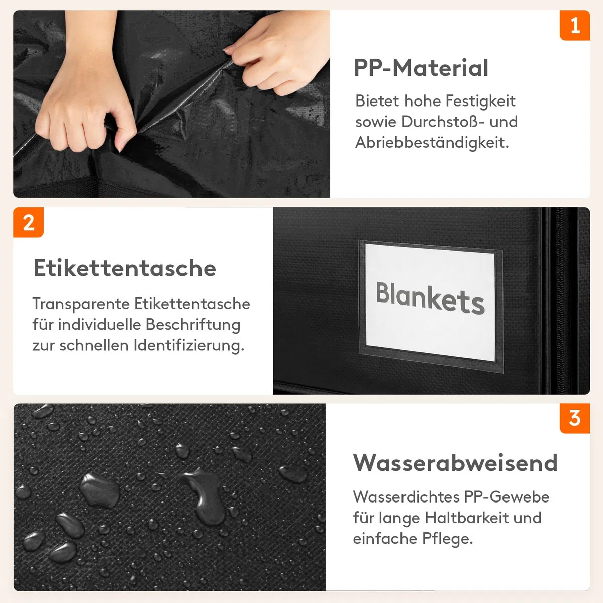 Lifewit 4 Stück 90L Umzugstaschen mit Griff, Aufbewahrungstasche für Bettdecken, Große Tasche mit Reißverschluss, Bettwäsche Aufbewahrung, Tasche Bettzeug, Transporttasche, Kleidertasche, Schwarz