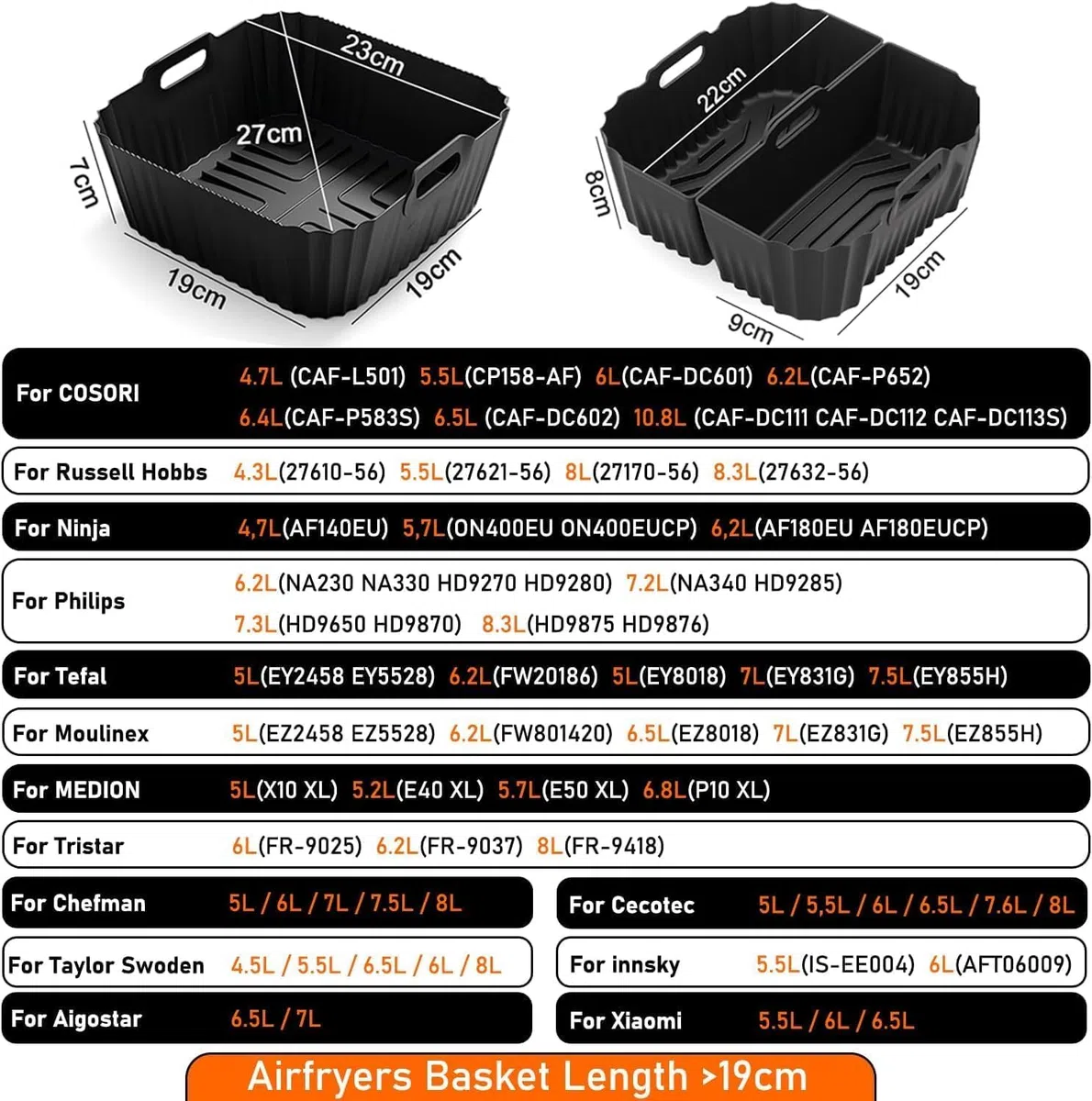 3 Stück Airfryer Silikonform für Heißluftfritteuse, Air Fryer Zubehör Wiederverwendba Silikon Einsatz, Heißluftfritteuse Zubehör für Ninja AF180, Philips 2000 Series(NA230/00), Russell Hobbs 4L 4,3L