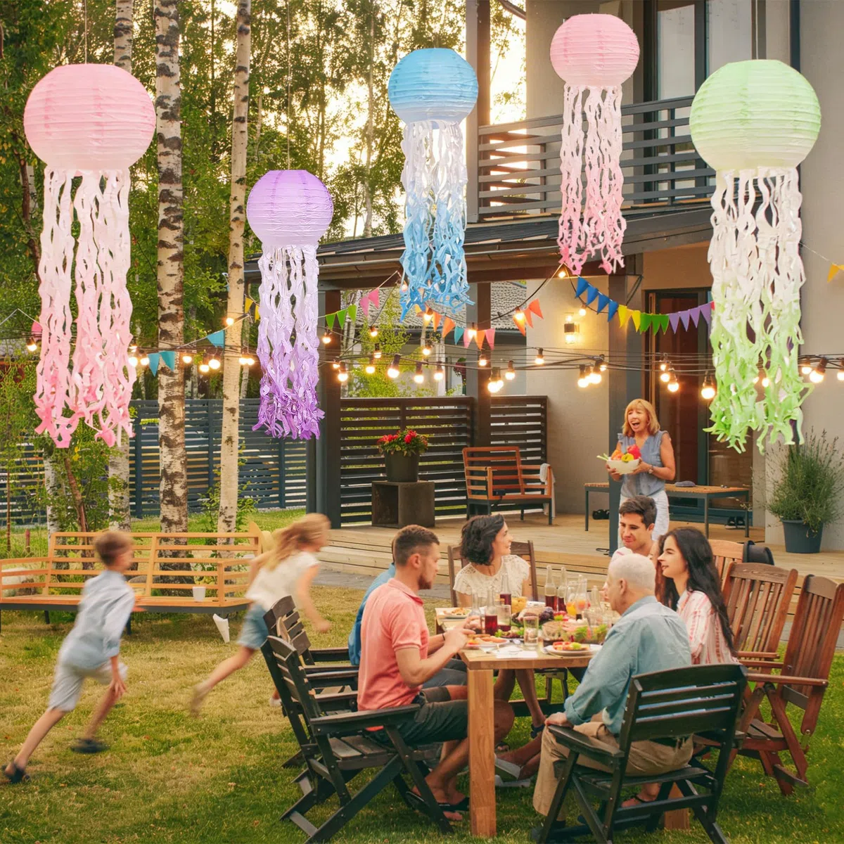 8 Stück Papierlaterne Laterne Deko, Farbverlauf Papierlaternen Quallen Papier Lampions für Ozean Thema Geburtstag Party Deko Unterwasserwelt & Meerjungfrau Party Garten Hochzeit Babyparty
