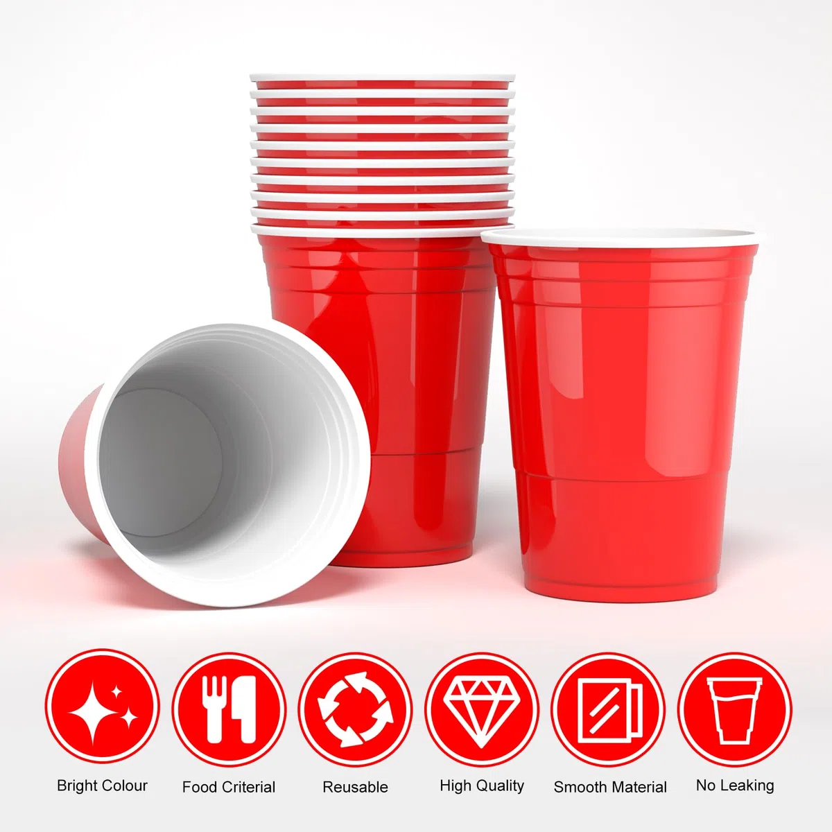 AOLUXLM Plastikbecher, Original American Red Cups 100 Stück Mehrweg Partybecher Set, Becher Plastik 473ml 16oz Getränkebecher für Party Geburtstag Hochzeit