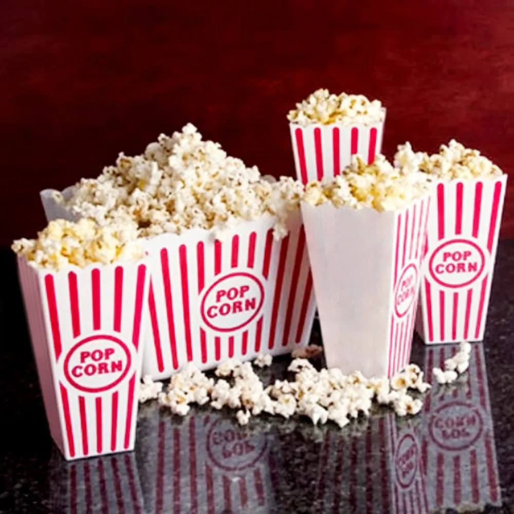 Novelty Place Kunststoff rot & weiß gestreiften klassischen Popcorn-Behälter für Movie Night - 7,8 "hoch x 3,8" Platz (4er Pack)