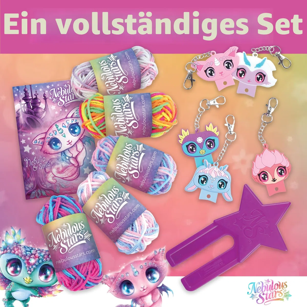 Nebulous Stars Pom-Pom Animoulous, Bastel-Set, Schlüsselanhänger, bunt