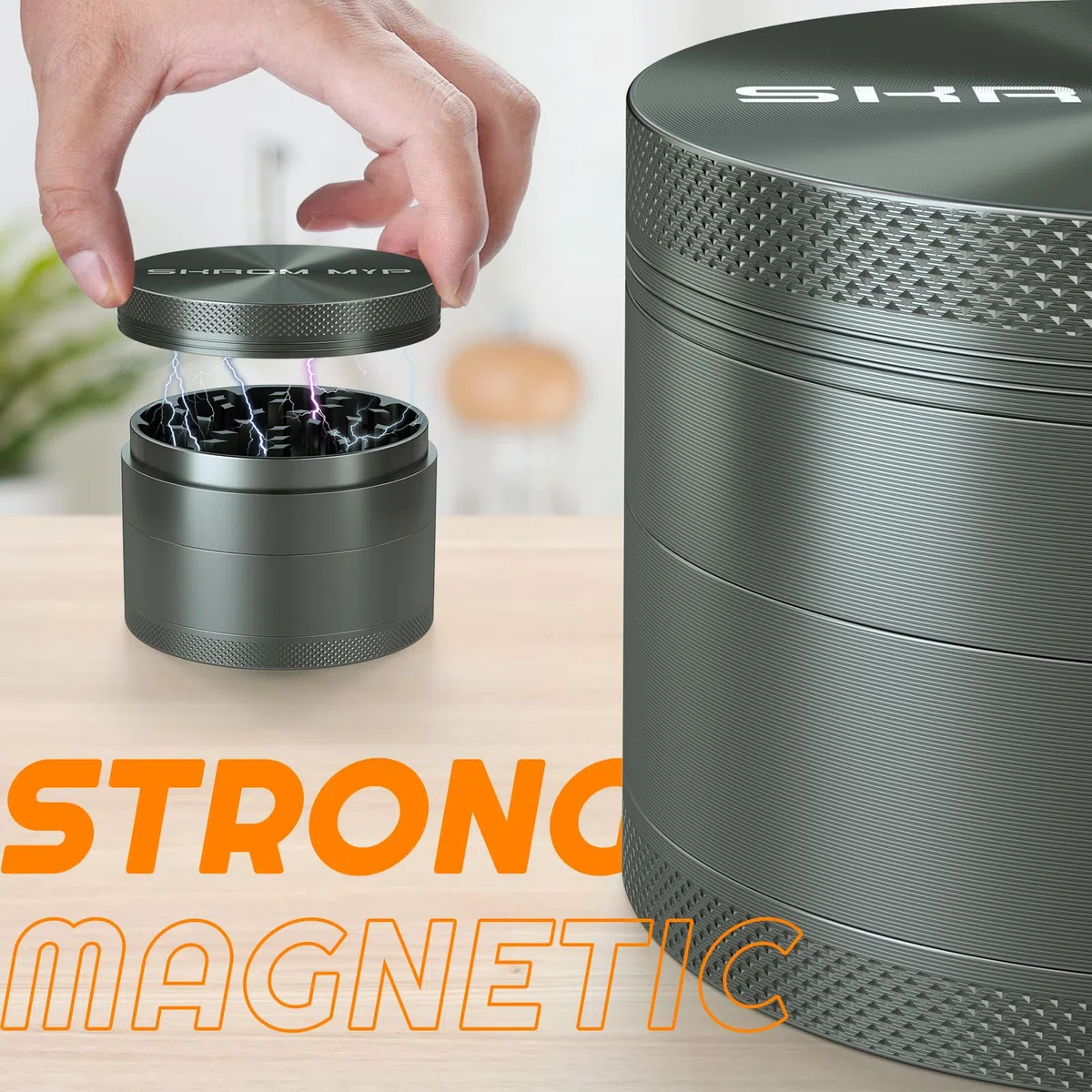 Grinder Crusher 4-Teiliges Set Ø 75 mm Große Größe Mühle Aluminiumlegierung mit Pollen Scraper für Spice Kräuter Gewürze Herb (Grau)