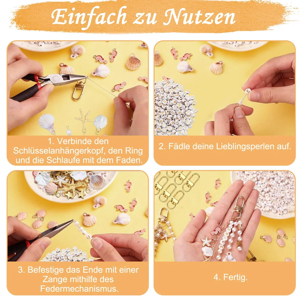 Leseogye 776 Stk Bastelset für Muschel-Schlüsselanhänger, Metall-Schlüsselanhänger Selber Machen, Praktisches Anhänger Basteln Für Alle Altersgruppen, Keychain DIY Zubehör Für Gestaltung (Gold)