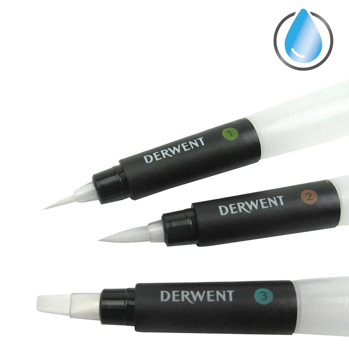 Derwent Wassertankpinsel für Aquarellmalerei, 3er-Pack, Enthält Meißelspitze, Feine Spitze & Mittlere Spitze, Professionelle Qualität, 2301975