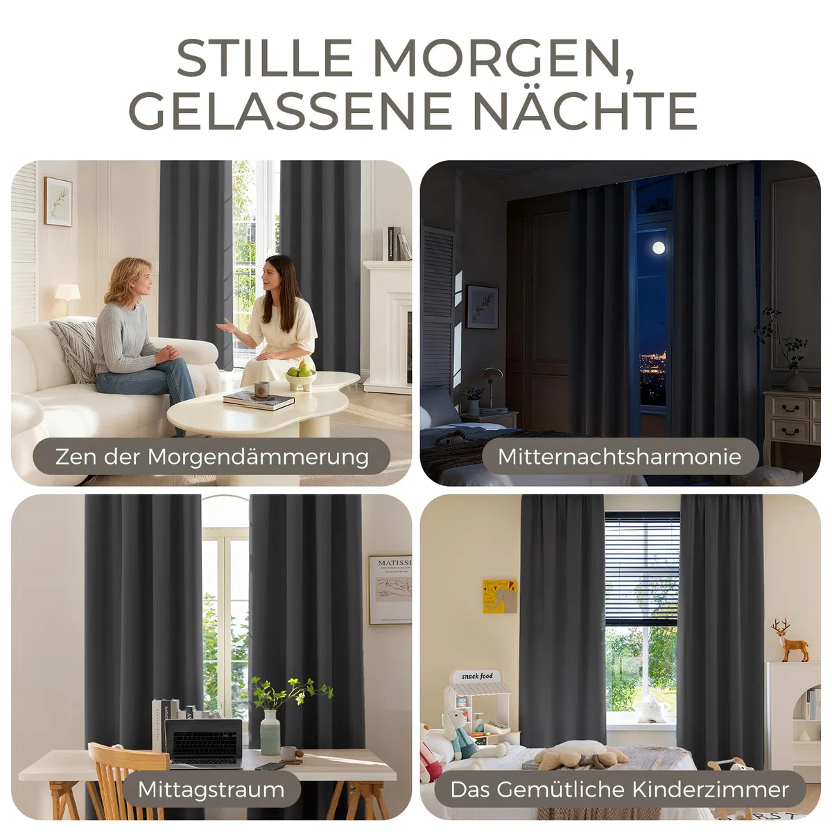 Verdunklungsvorhänge mit Ösen Gardinen 2er Set, Thermovorhang Hitzeschutz Vorhänge Blickdicht Kurz Dunkelgrau, Ösenvorhang für Schlafzimmer Wohnzimmer Blackout Curtain H 140 x B 120