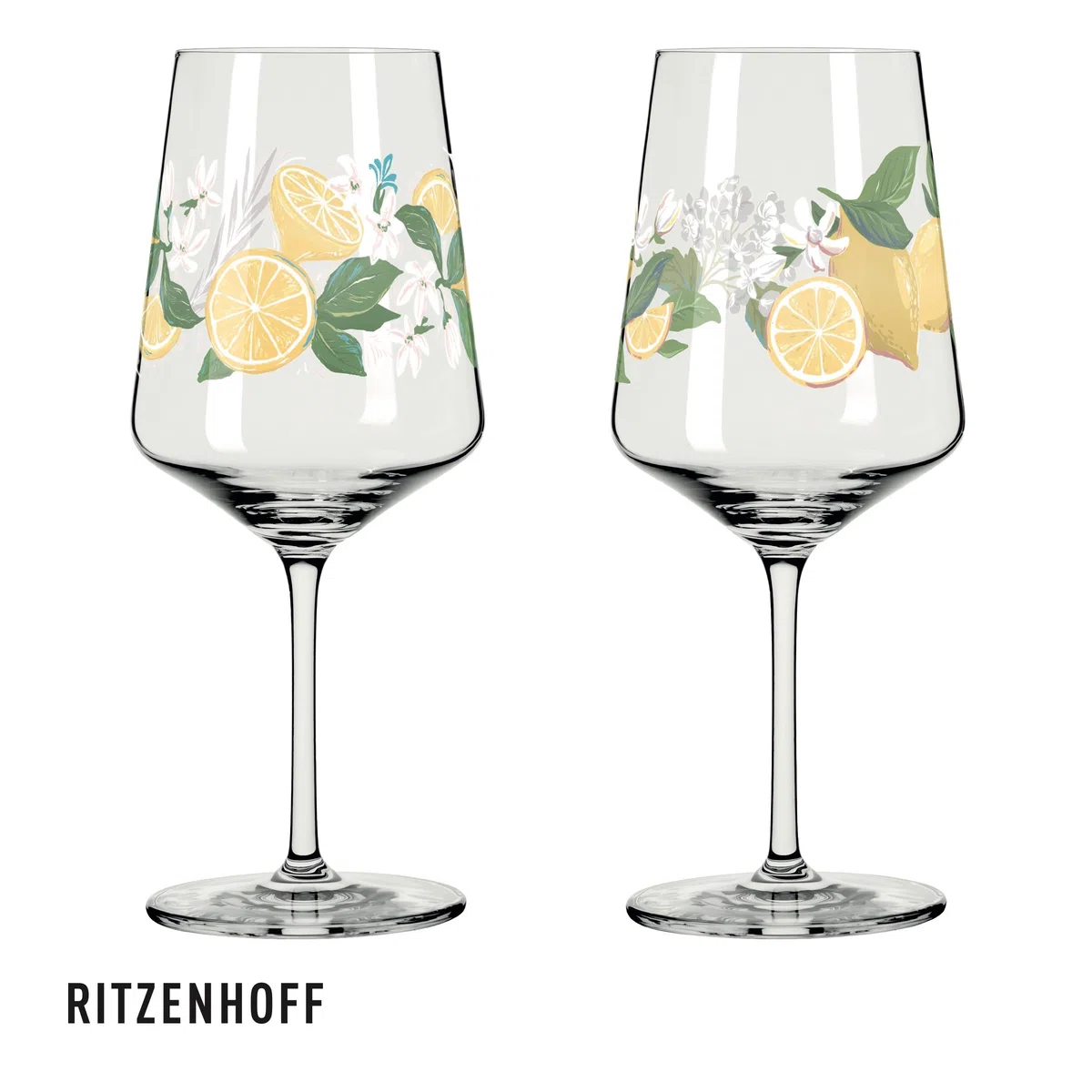 RITZENHOFF 6041006 Limoncello-Glas 500 ml - 2er-Set - Serie Sommertau - 2 Stück für Aperitif, Zitronen-Motiv bunt- Made in Germany