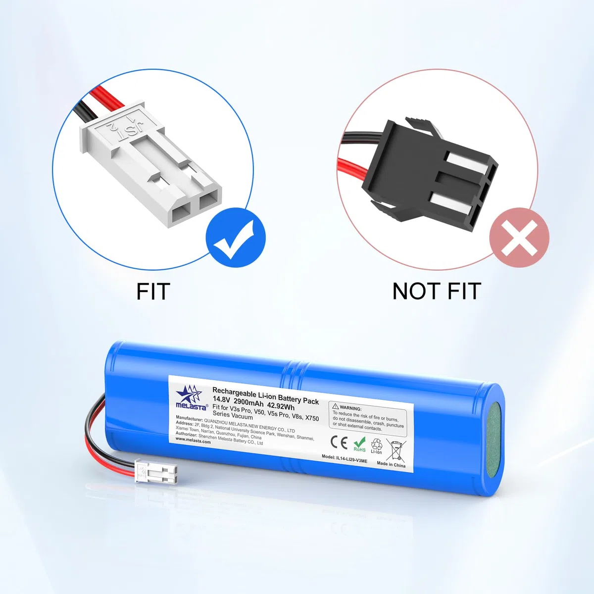 melasta 2900mAh Li-ION Akku für iLife Zaco V5s Pro,V5s V4,V3s Pro, V4, V40, V50, V5s Pro, V5x, V80, V8s, V85, X750 Serie, Ersatz für iLife Staubsauger 18650B4-4S1P-AGX-2 Akku.(14.4V / 2900mAh)