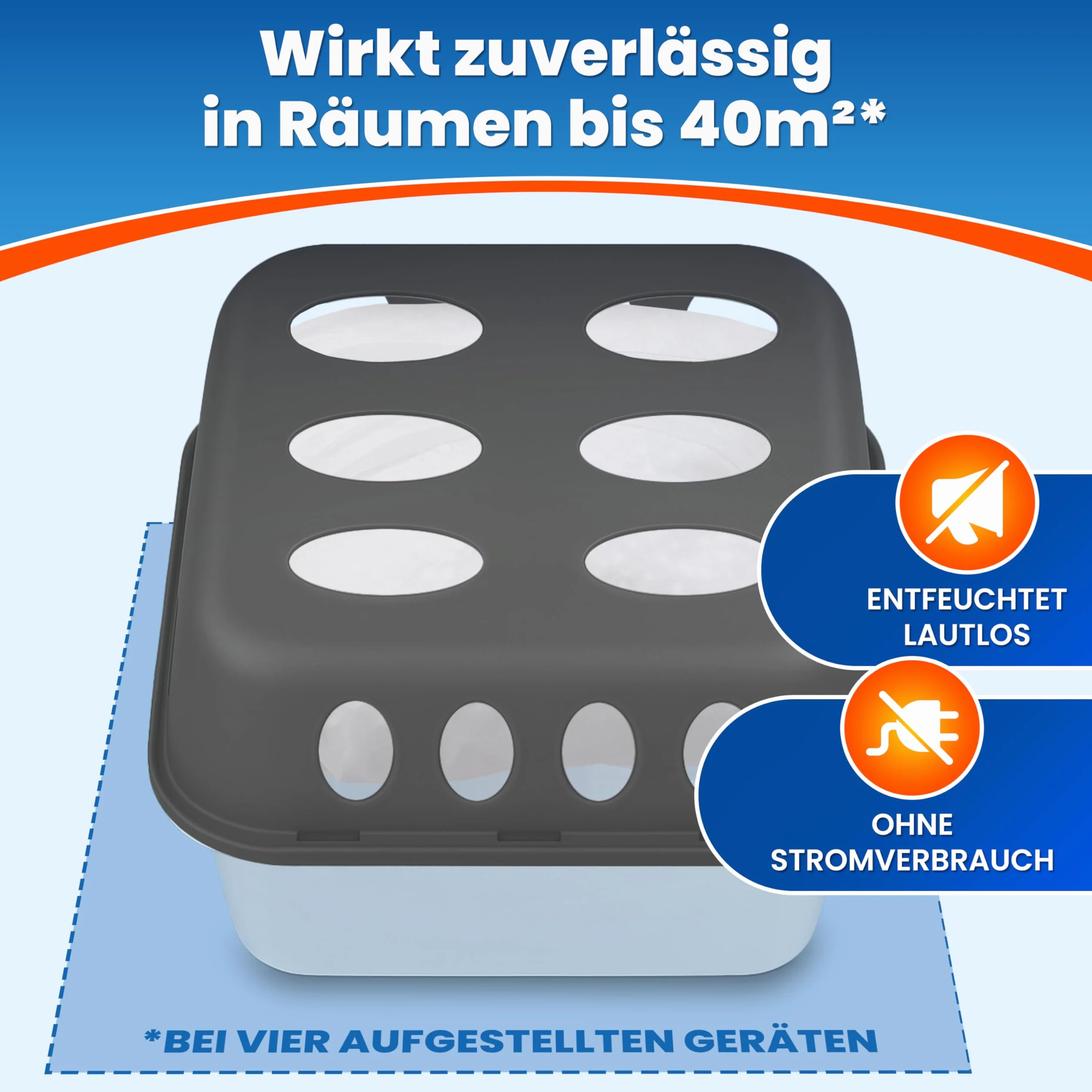 4x Luftentfeuchter ohne Strom + 8x 400g Luftentfeuchter Nachfüllpack - Raumentfeuchter bis 40m² für Keller, Bad uvm - Entfeuchter und Luftentfeuchter Granulat im Set - Schutz vor Schimmel
