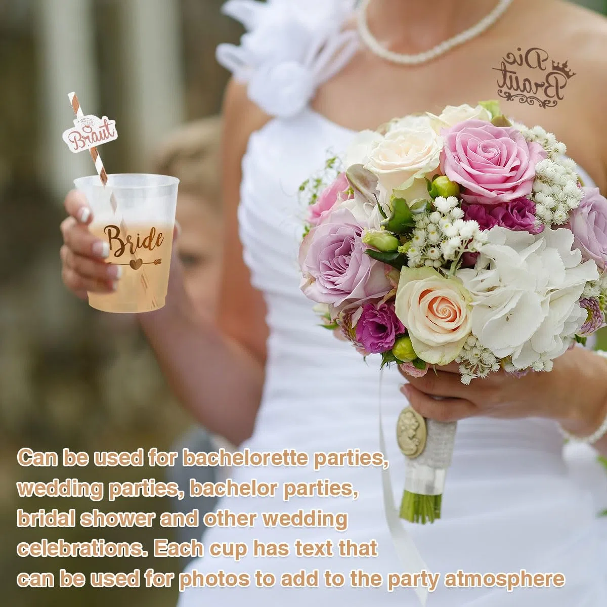 16 Set JGA Becher Braut Team Tassen,JGA Becher Bride Tribe Cups mit 16 Team Braut Strohhalme,20 JGA Bride to be Tattoo,Rose Gold Bridal Dusche Tassen,Bachelorette Party Cups für Verlobungsfeier